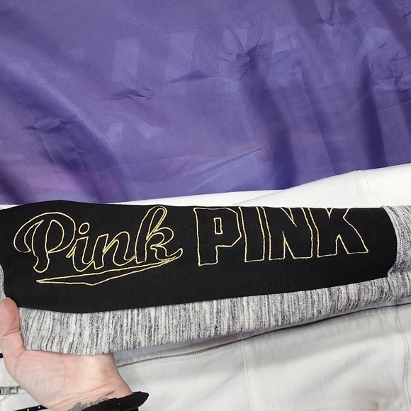 VS PINK - White and Gray Bling Hoodie with Metallic Detailing - Size Large - Picture 7 of 13